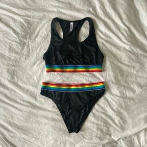 iHeartRaves Rainbow Black Top Bottom Rave Set Size M